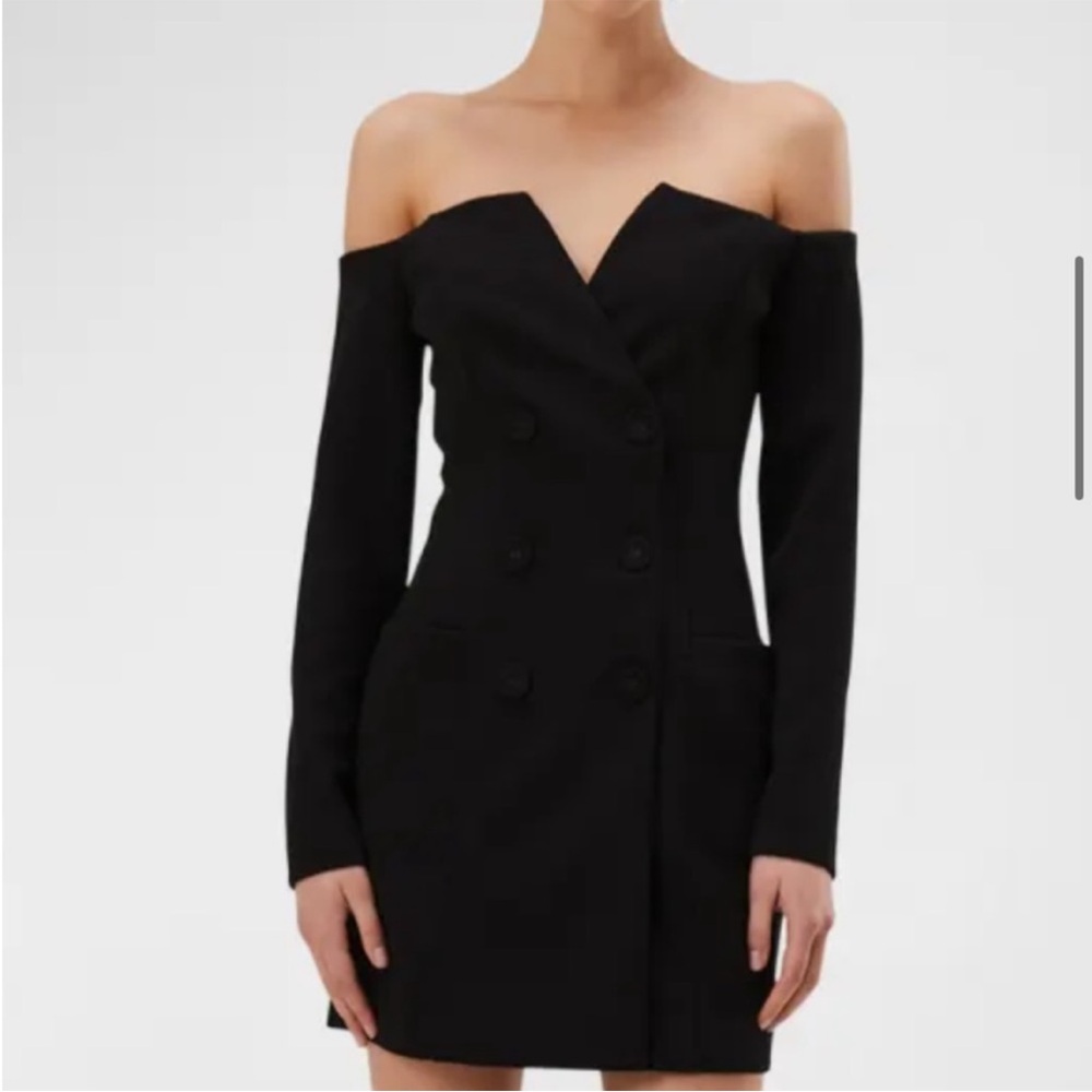 NWOT MISHA Hathaway Double-Breasted Off-Shoulder Dress Size XS